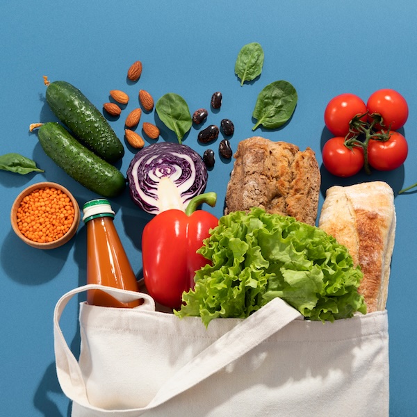 Photo illustration of groceries to go with the "TSU partnership: Nutrition and Budgeting Curriculum" section of HealthyU at Nashville Cares.