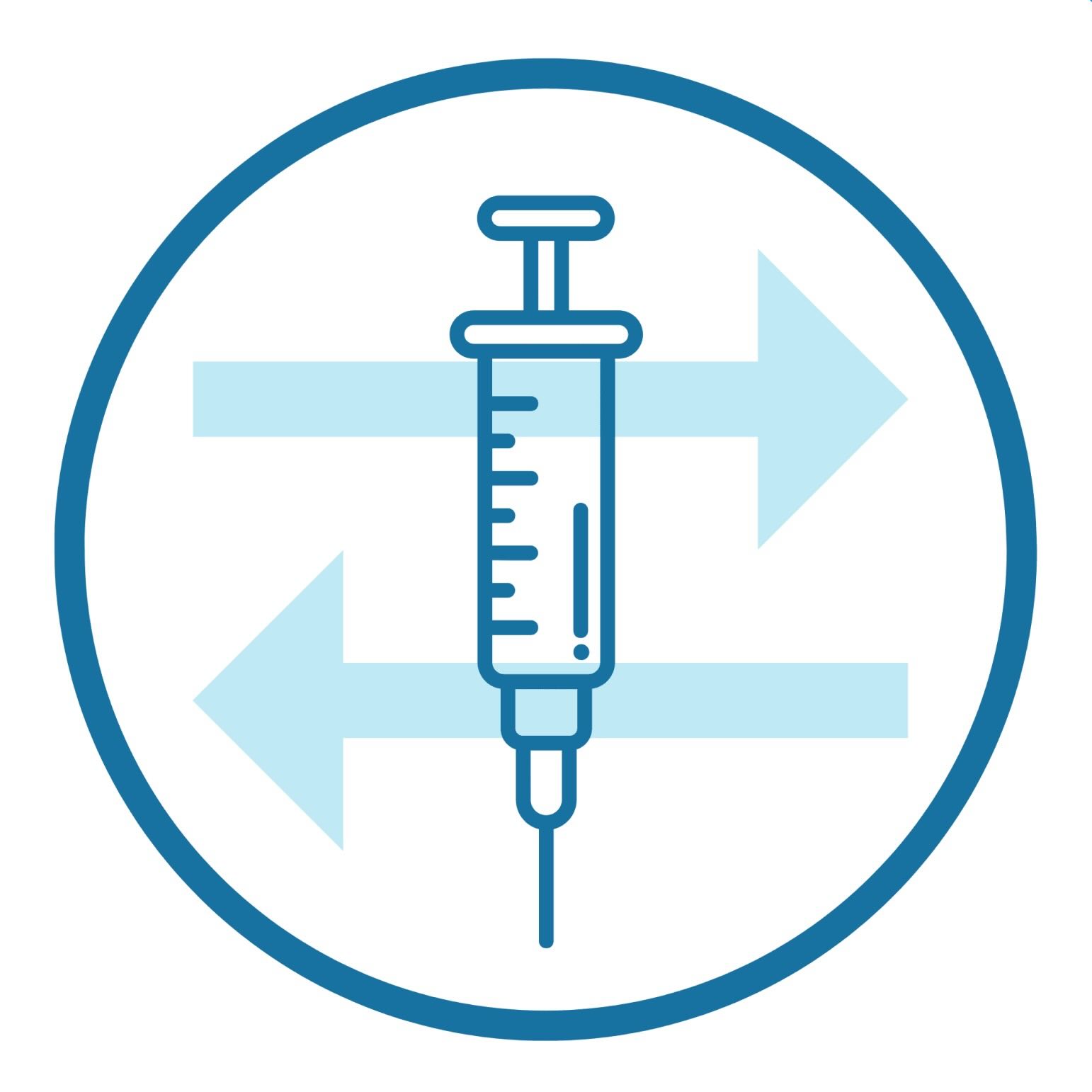 Illustration of syringe with arrows to indicate syringe exchange.